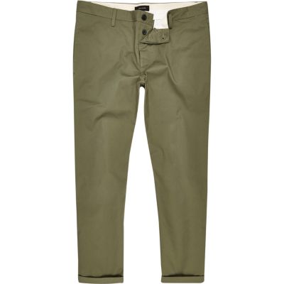 Green stretch cropped slim chino trousers